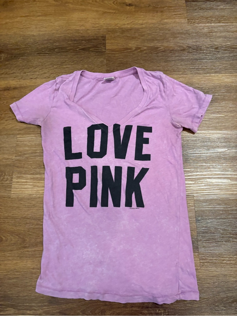 PINK Victoria's Secret Light Pink V-Neck 'LOVE PINK' Graphic Tee